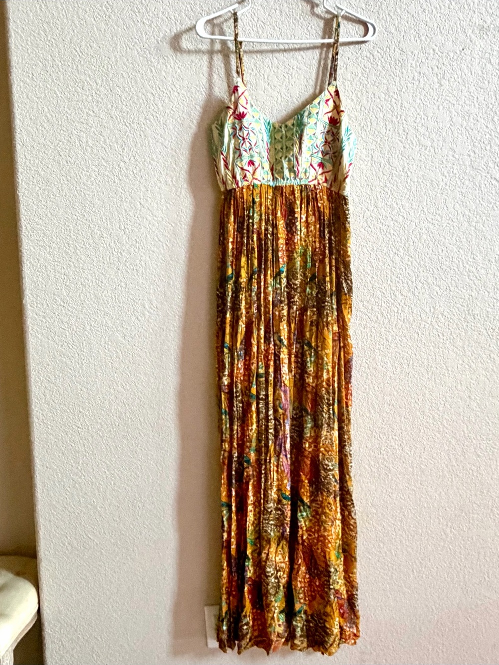 Anthropologie Raga Women’s Medium Embroidered Maxi Dress Bird Festival Floral - Picture 2 of 10